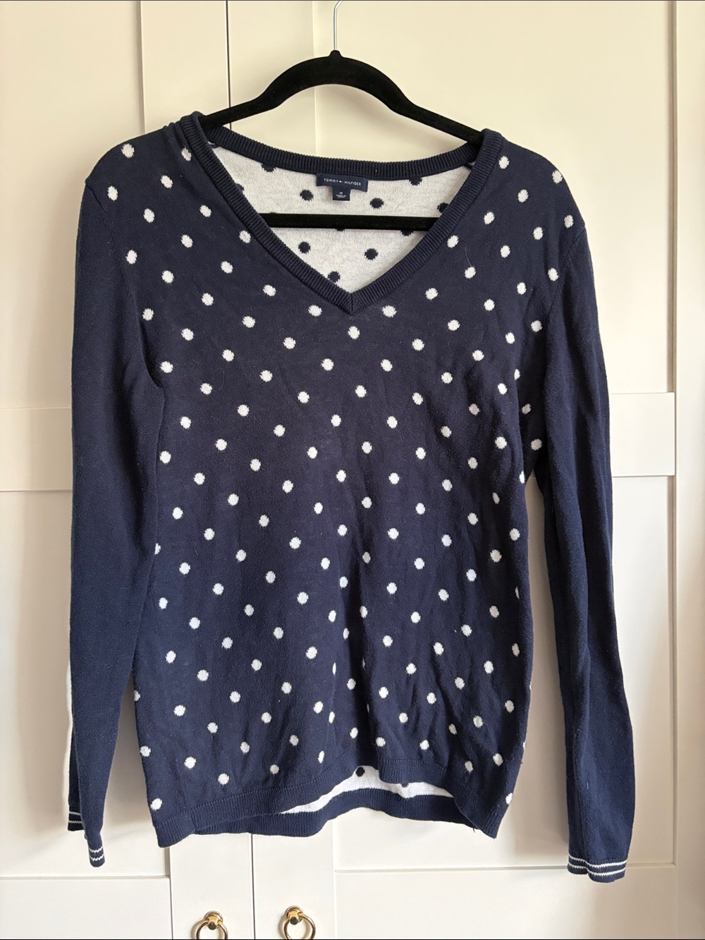 Tommy Hilfiger Navy and White Polka Dot Sweater